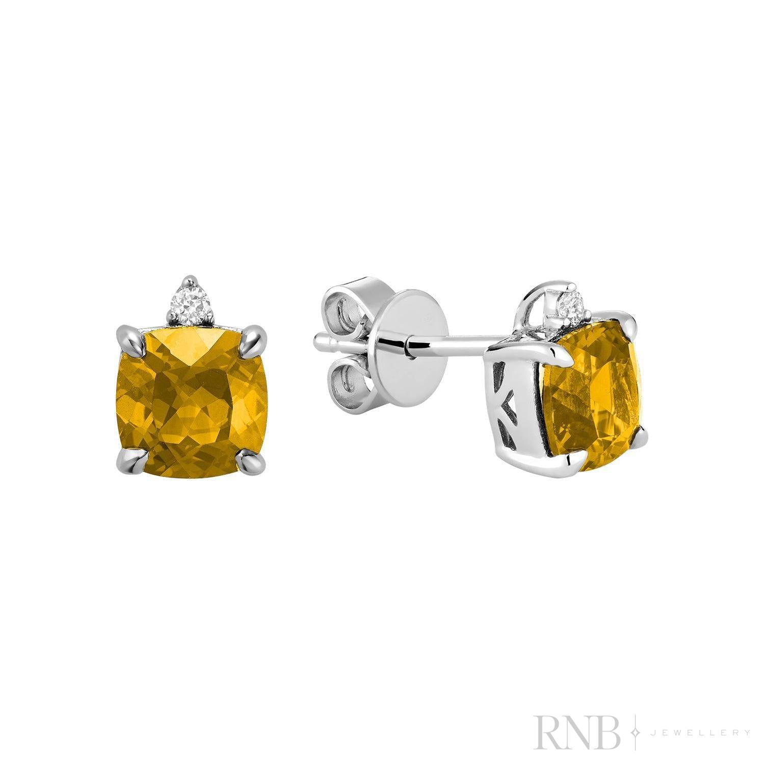 Cushion Cut Colored Stone & Diamond Stud Earrings-RNB Jewellery