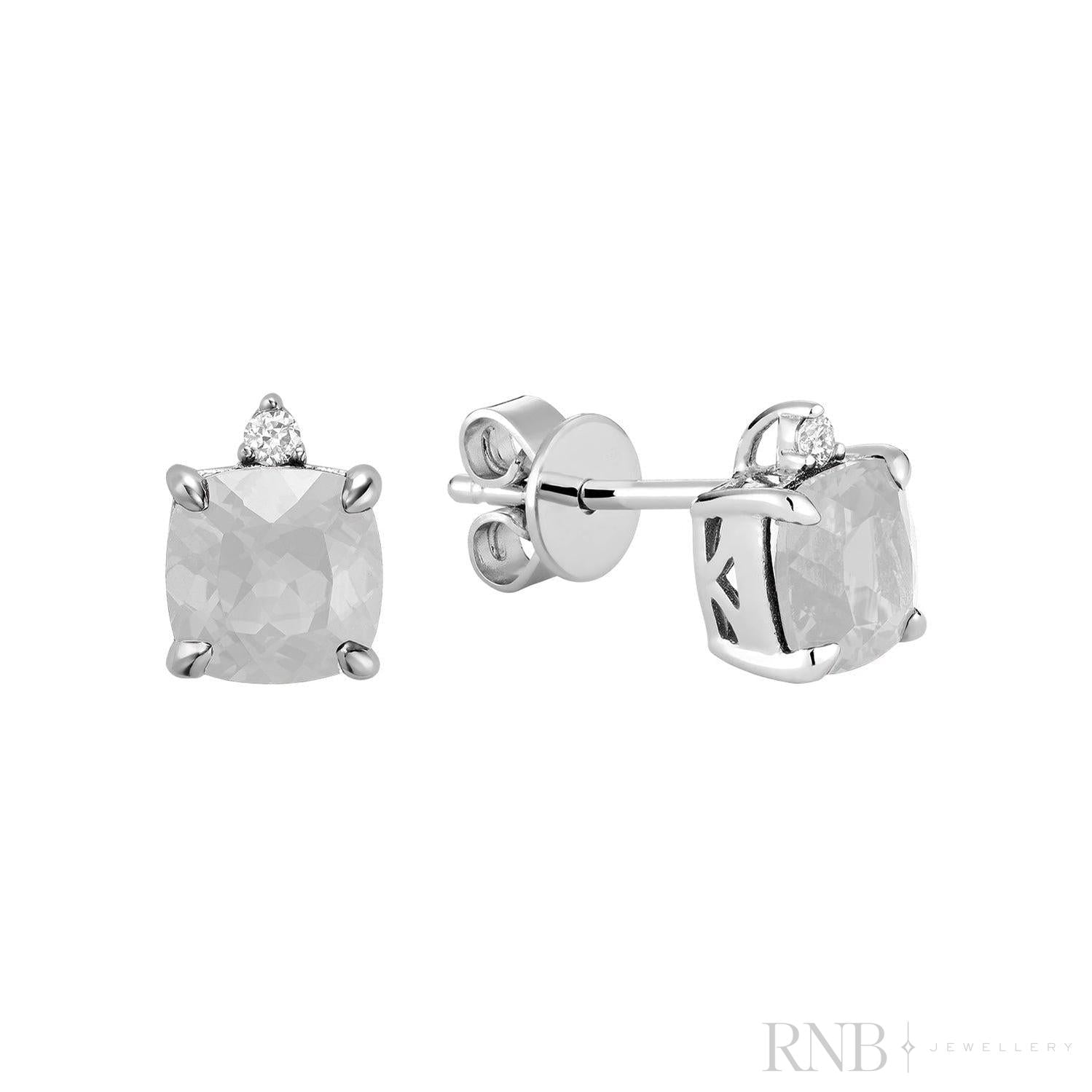 Cushion Cut Colored Stone & Diamond Stud Earrings-RNB Jewellery