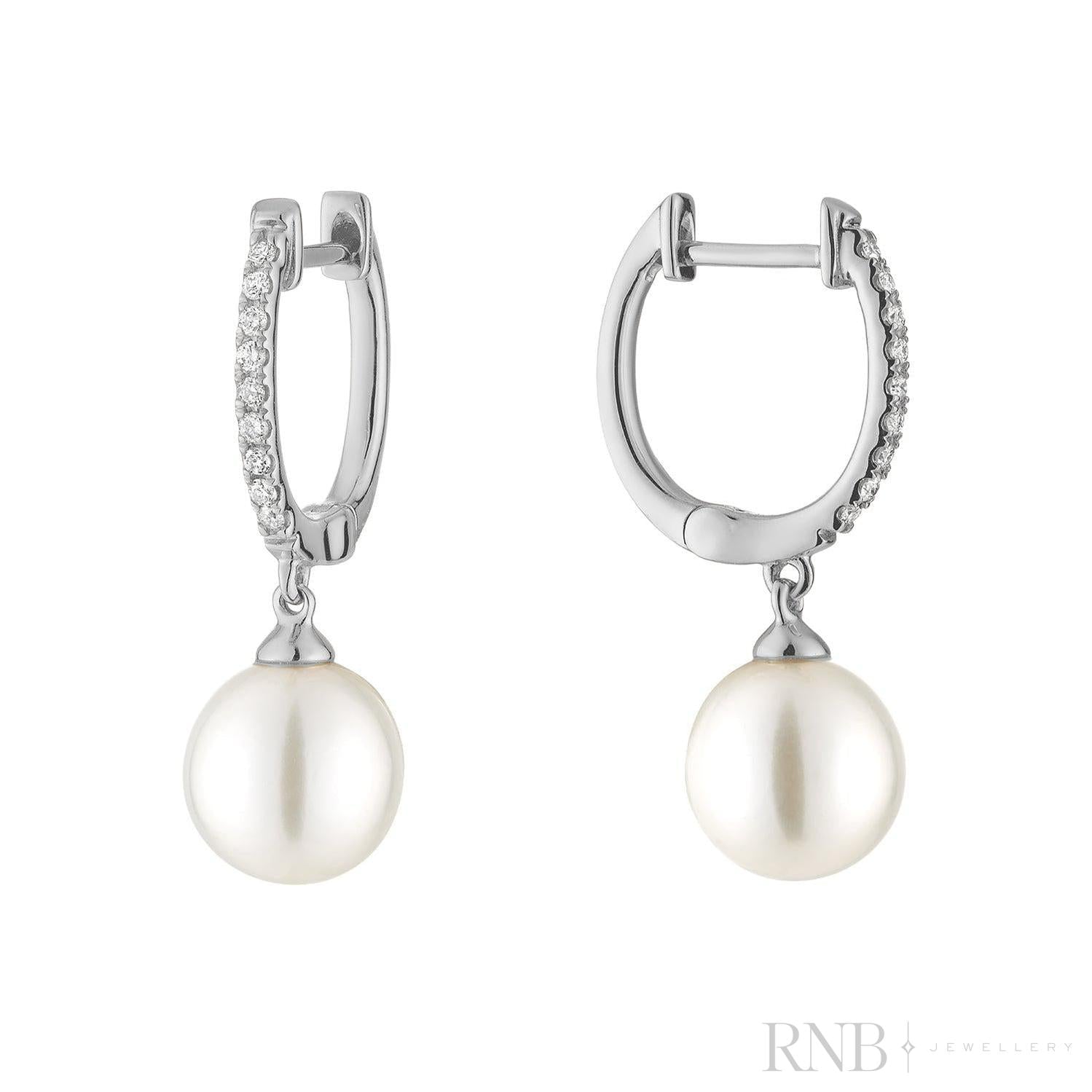 Cultured Pearl & Diamond Dangle Earrings-RNB Jewellery