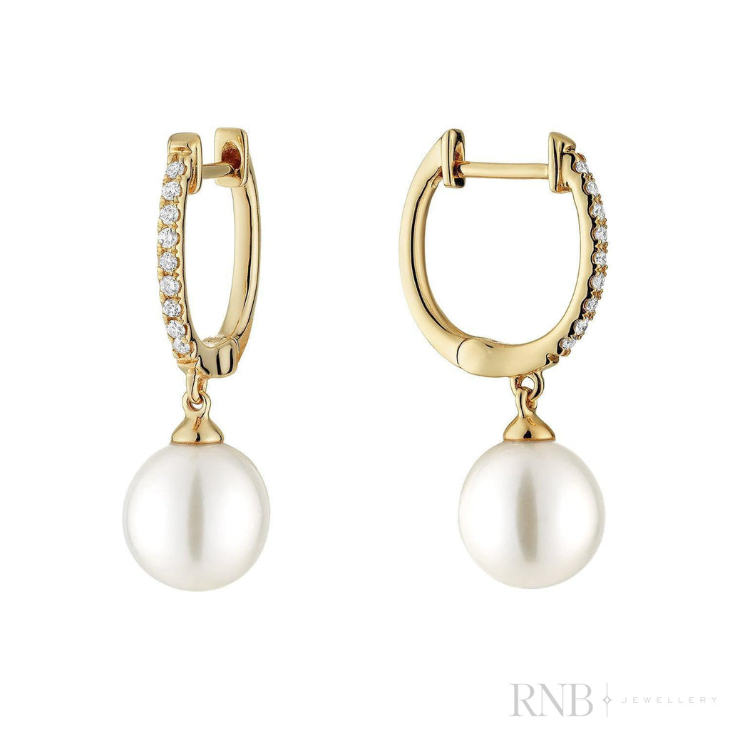 Cultured Pearl & Diamond Dangle Earrings-RNB Jewellery