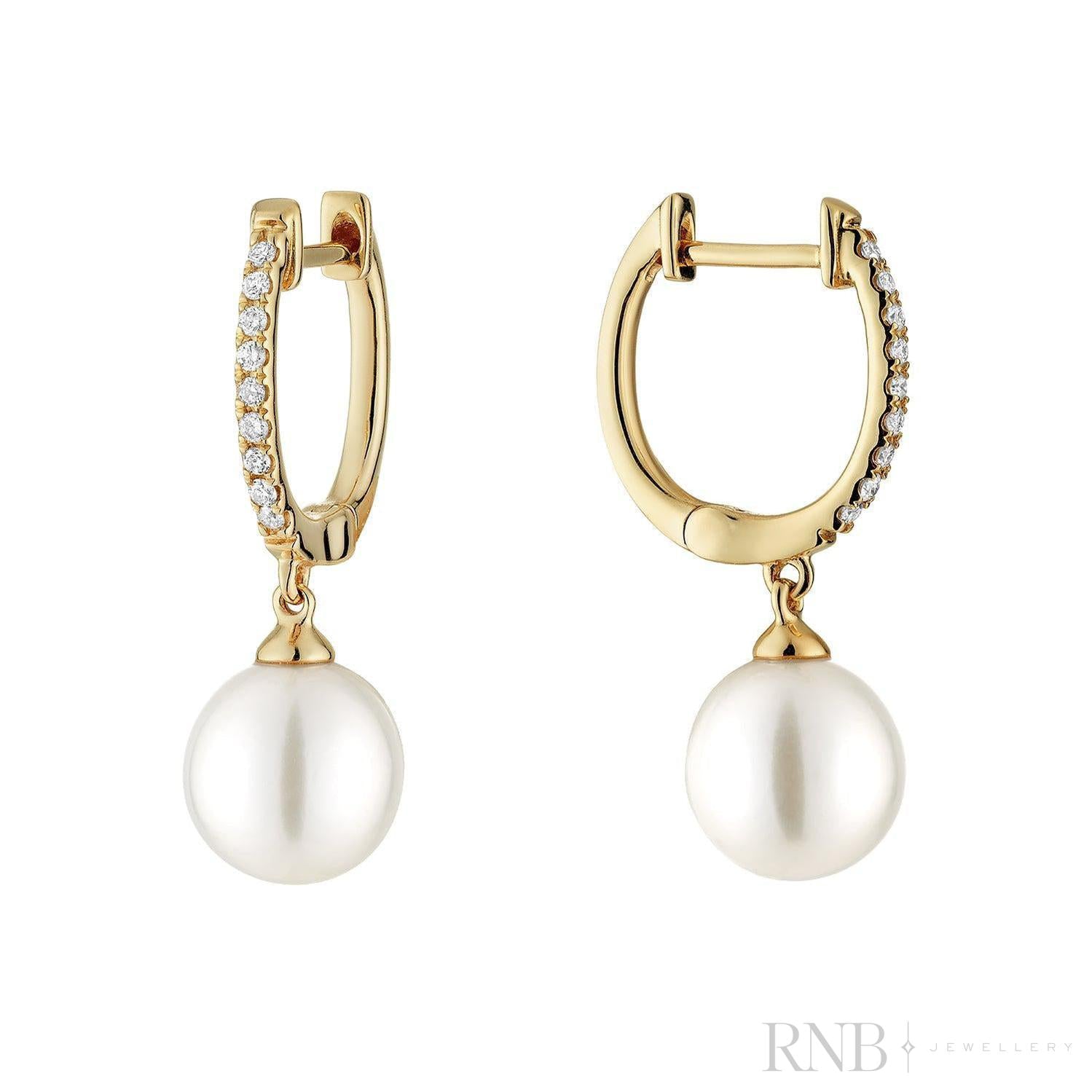 Cultured Pearl & Diamond Dangle Earrings-RNB Jewellery