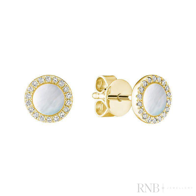 Mother of Pearl Halo Diamond Stud Earrings