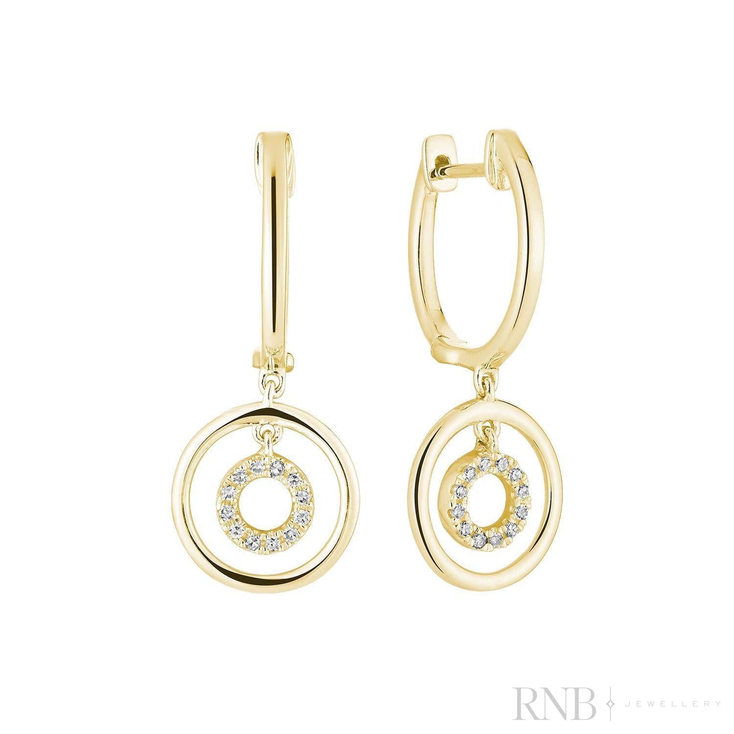 Double Circle Diamond Dangle Earrings-RNB Jewellery