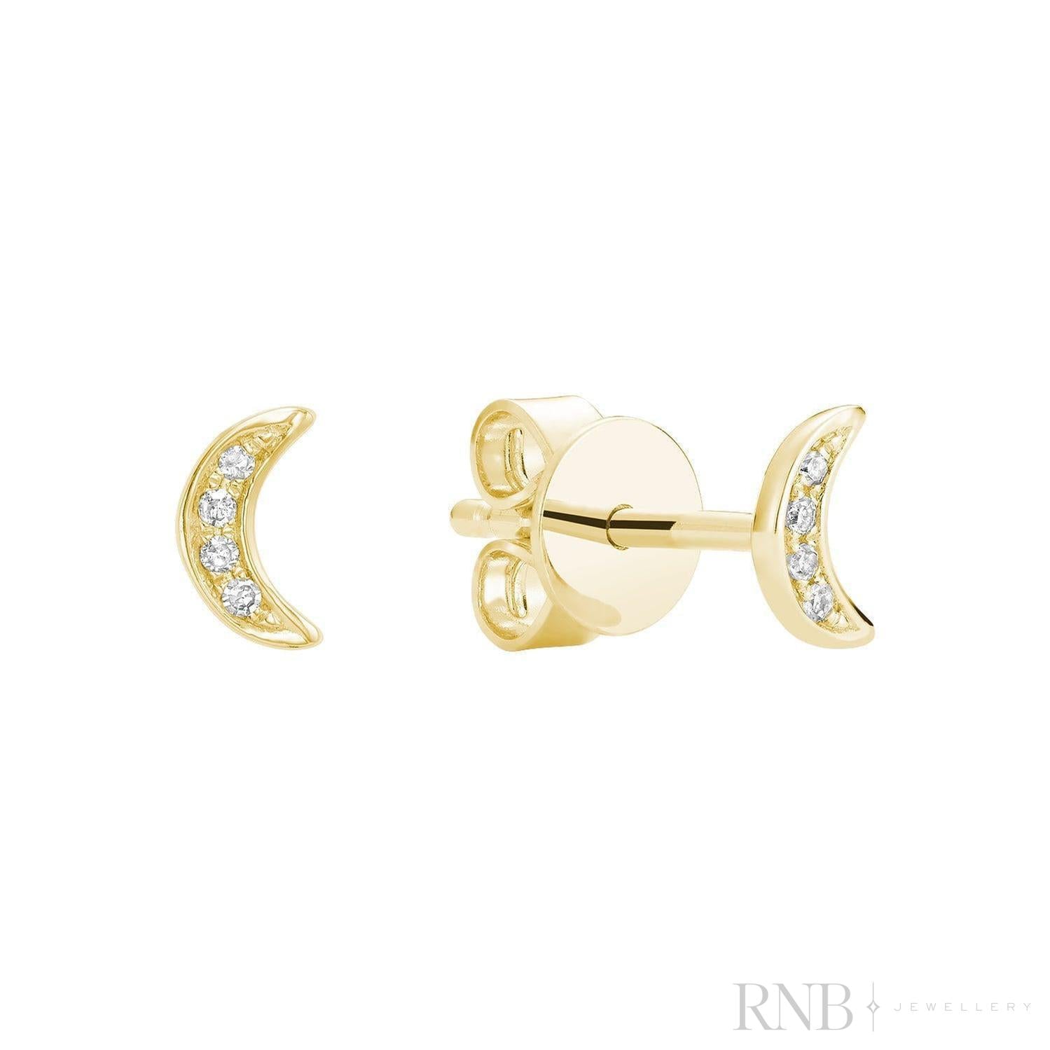 Diamond Moon Stud Earrings-RNB Jewellery