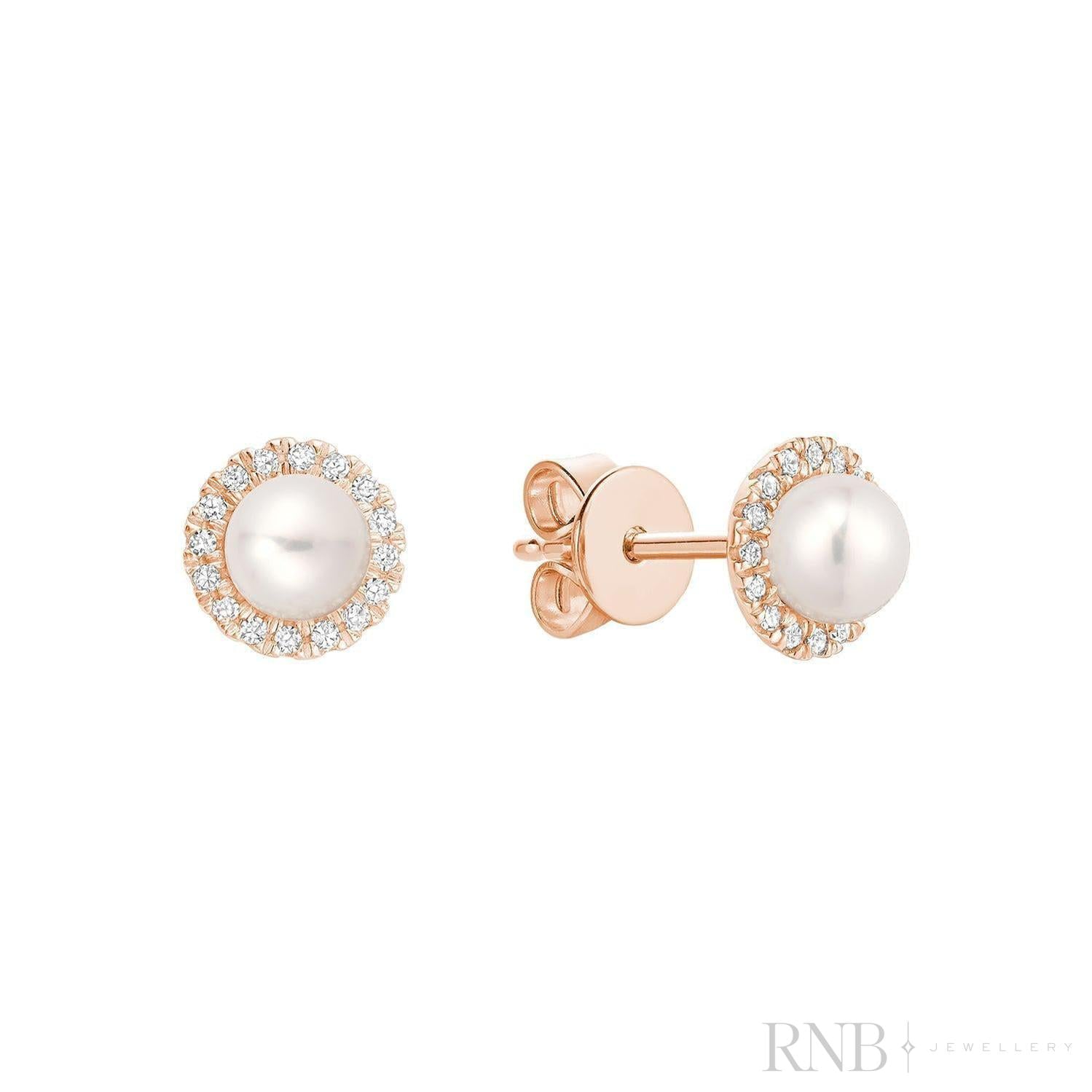 Mini Pearl & Diamond Halo Stud Earrings