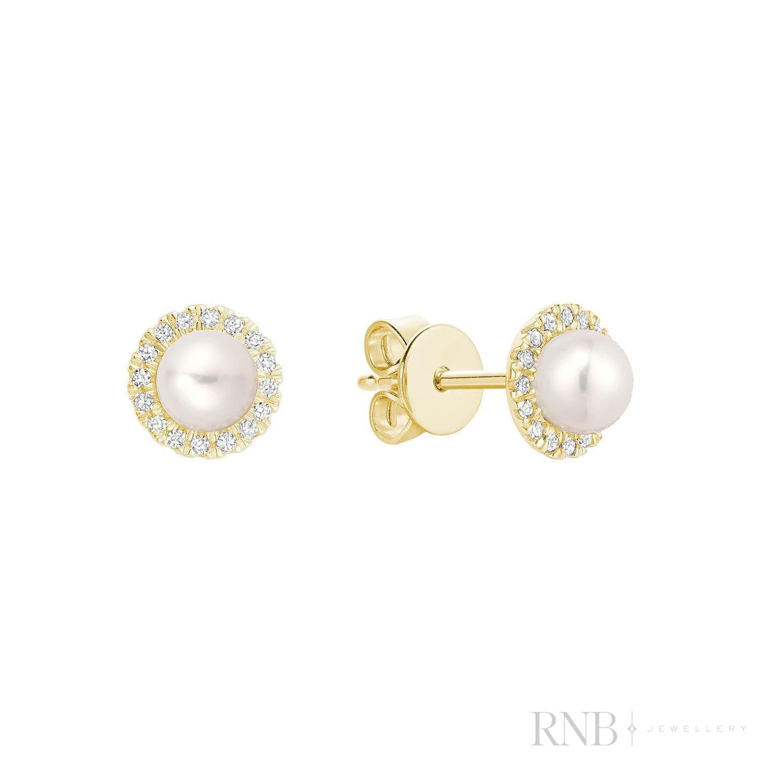 Mini Pearl & Diamond Halo Stud Earrings