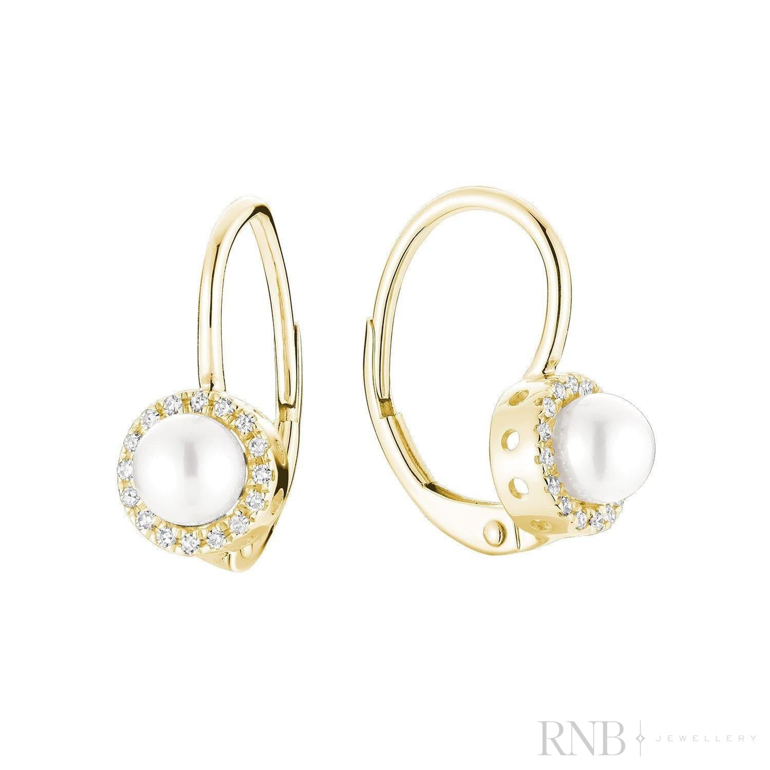 Cultured Pearl & Halo Diamonds Dangle Earrings-RNB Jewellery