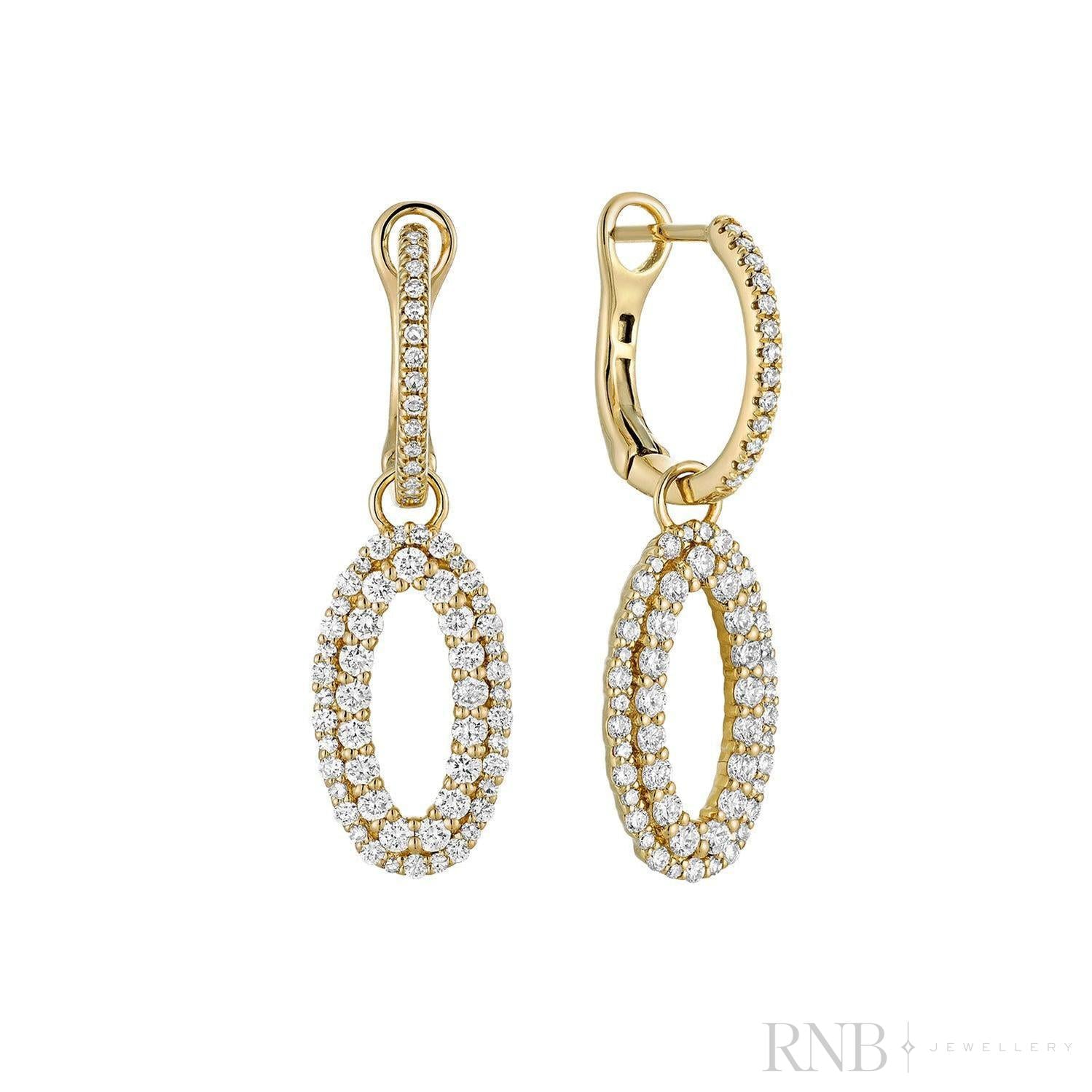 Alternating Dangle to Huggies Oval Diamond Earrings