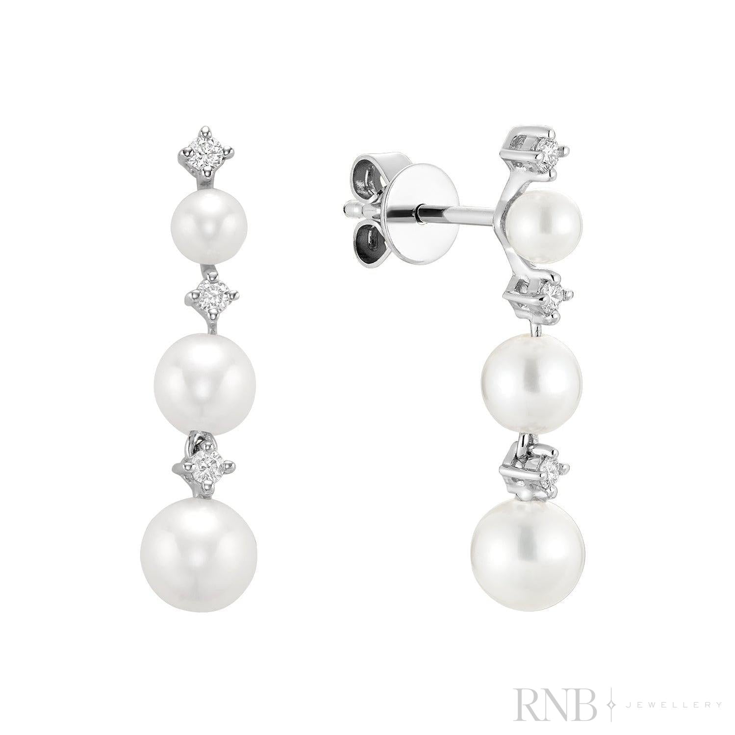 Cultured Pearl & Diamonds Stud Earrings-RNB Jewellery