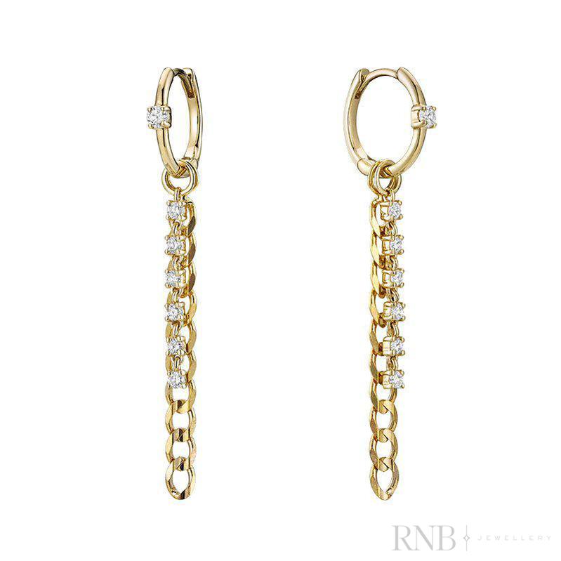 Alternating Dangle to Huggies Chain Diamond Earrings-RNB Jewellery