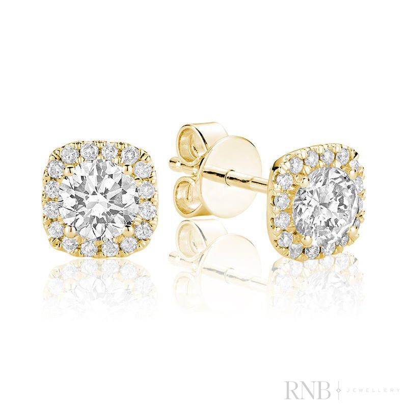 Cushion Mount Diamond Halo Stud Earrings-RNB Jewellery