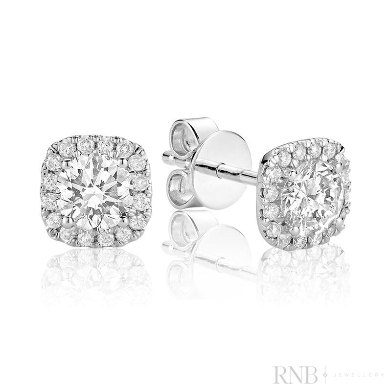 Cushion Mount Diamond Halo Stud Earrings-RNB Jewellery