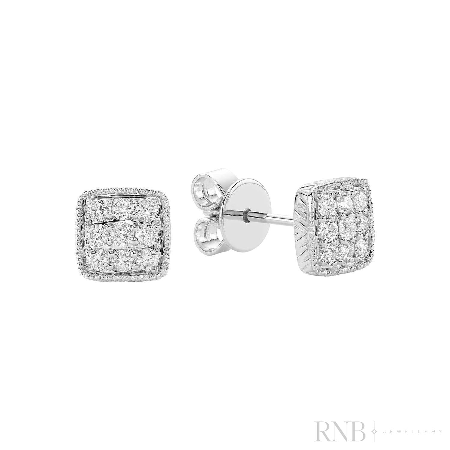 Square Milgrain Diamond Stud Earrings