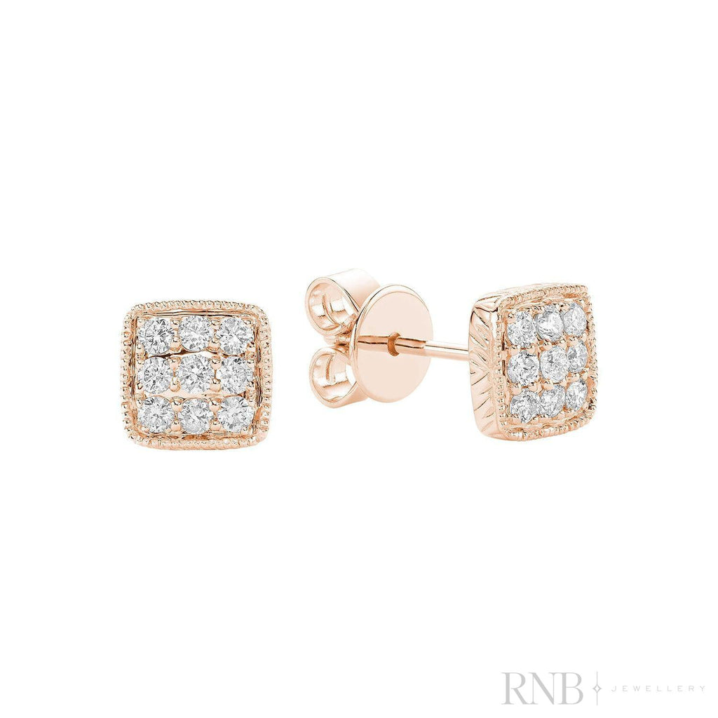 Square Milgrain Diamond Stud Earrings-RNB Jewellery