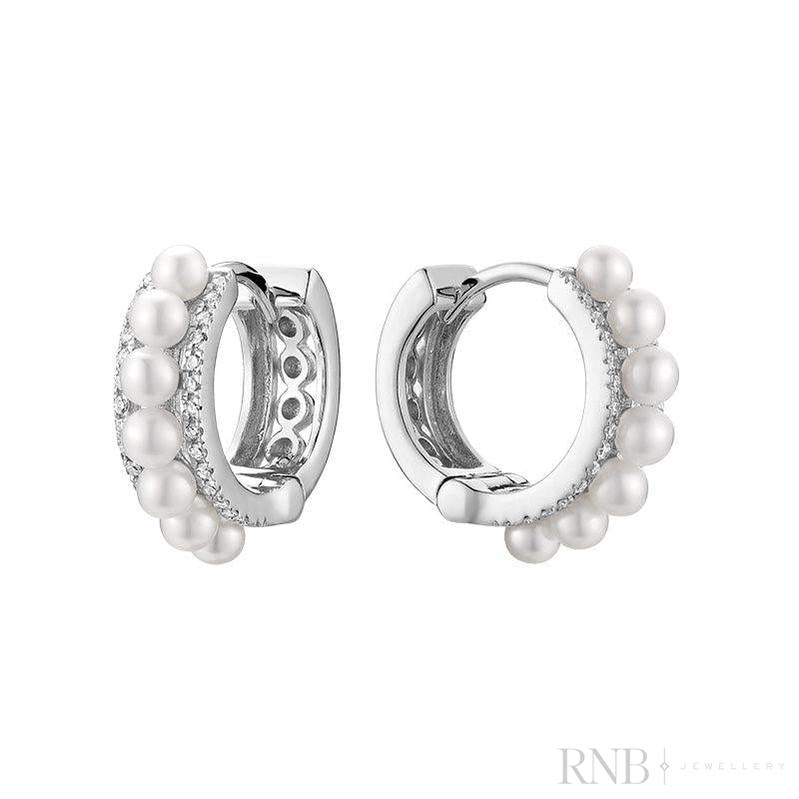 Diamond Pearl Huggie Earrings-RNB Jewellery