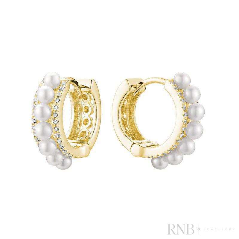 Diamond Pearl Huggie Earrings