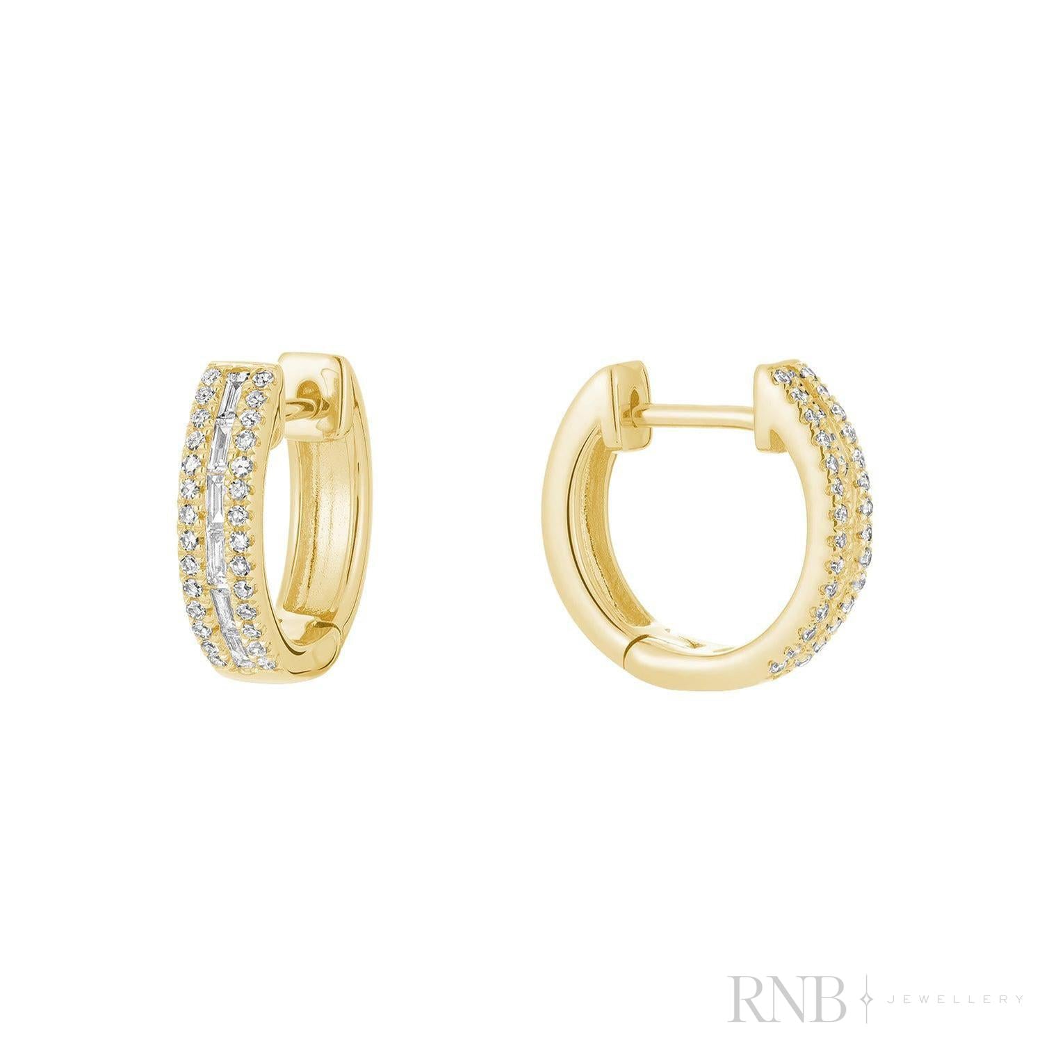 Baguette & Round Diamond Huggie Earrings