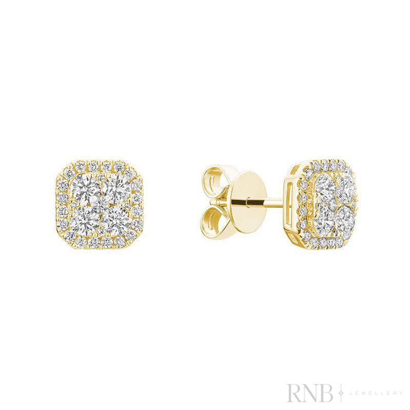 Pave Cushion Diamond Stud Earrings