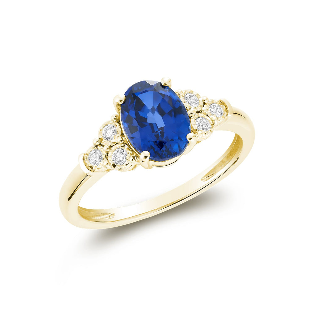 Created Blue Sapphire & Diamond Ring - RNB Jewellery