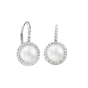 Cultured Pearl & Diamond Halo Dangle Earrings - RNB Jewellery