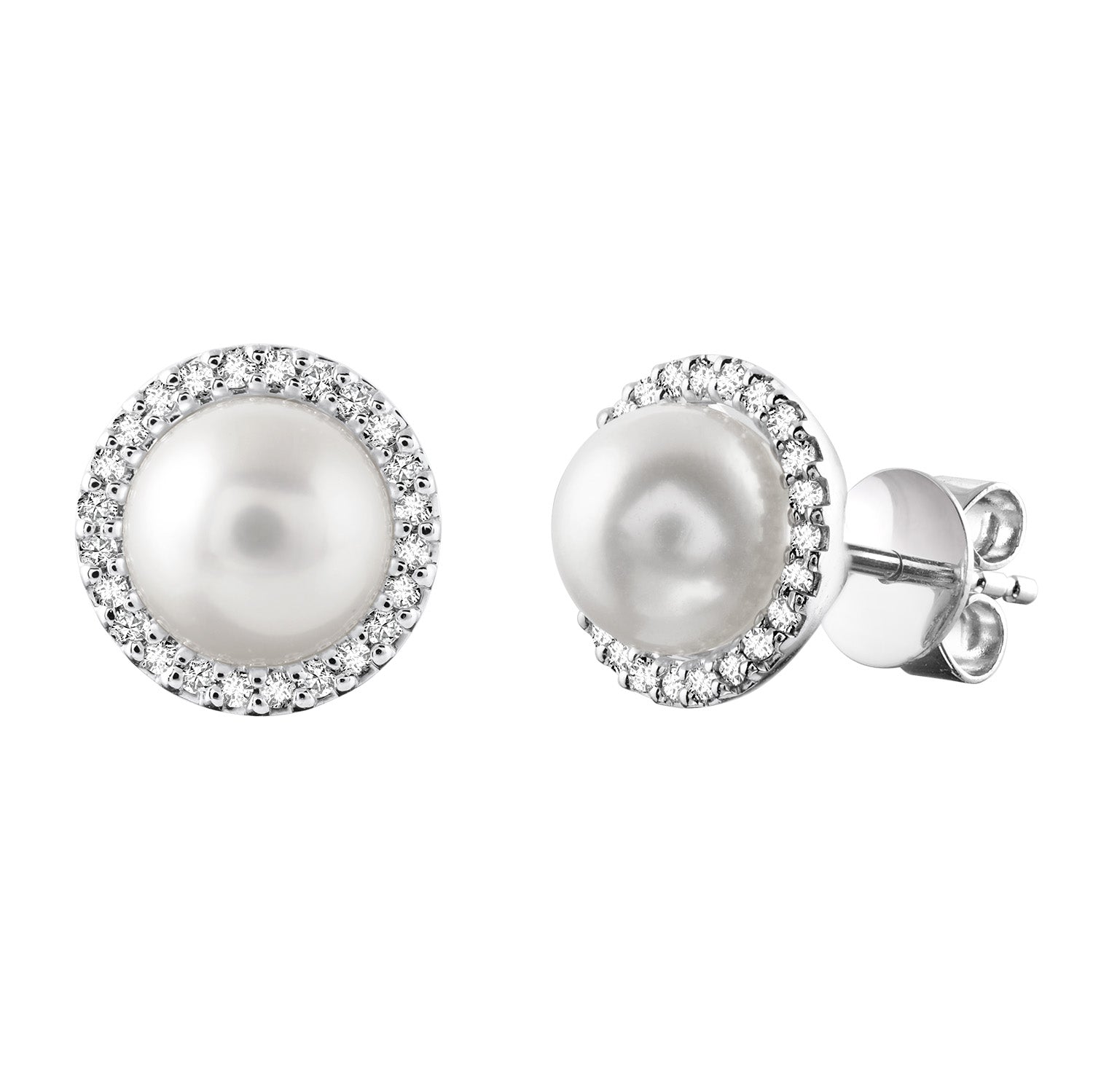 Cultured  Pearl & Diamond Halo Stud Earrings