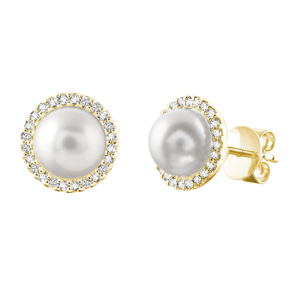 Cultured Pearl & Diamond Halo Stud Earrings - RNB Jewellery