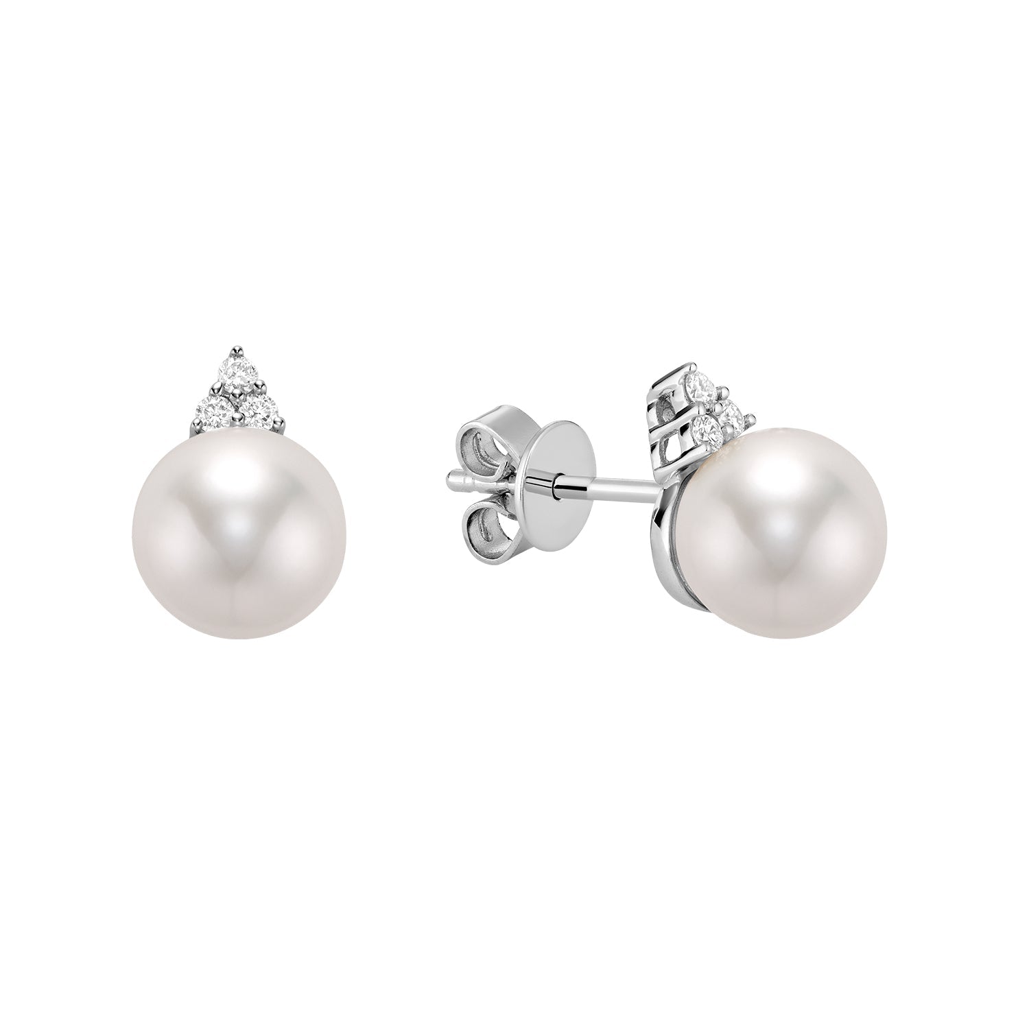 Cultured  Pearl & Diamond Stud Earrings