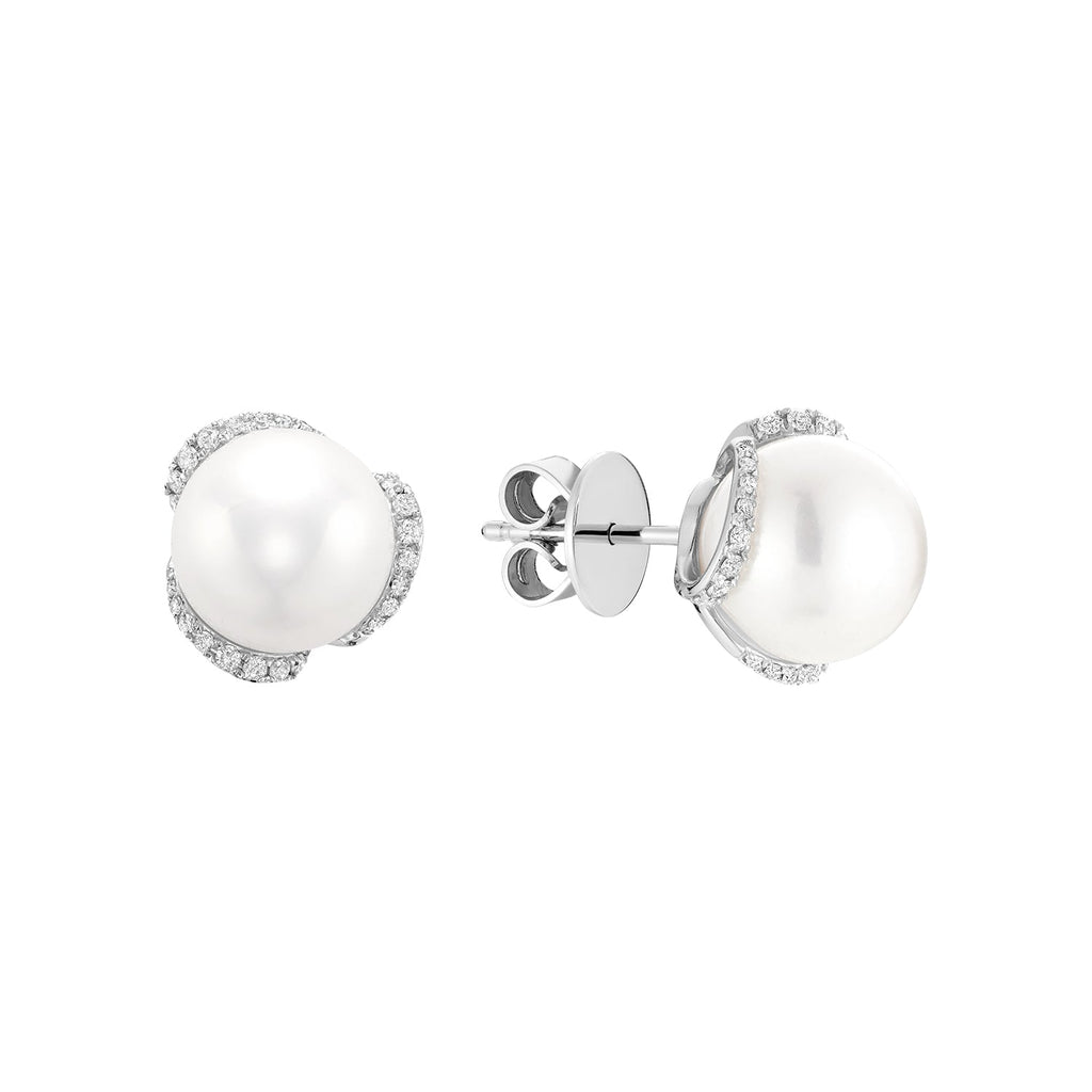 Cultured Pearl & Diamonds Stud Earrings - RNB Jewellery