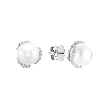 Cultured Pearl & Diamonds Stud Earrings - RNB Jewellery