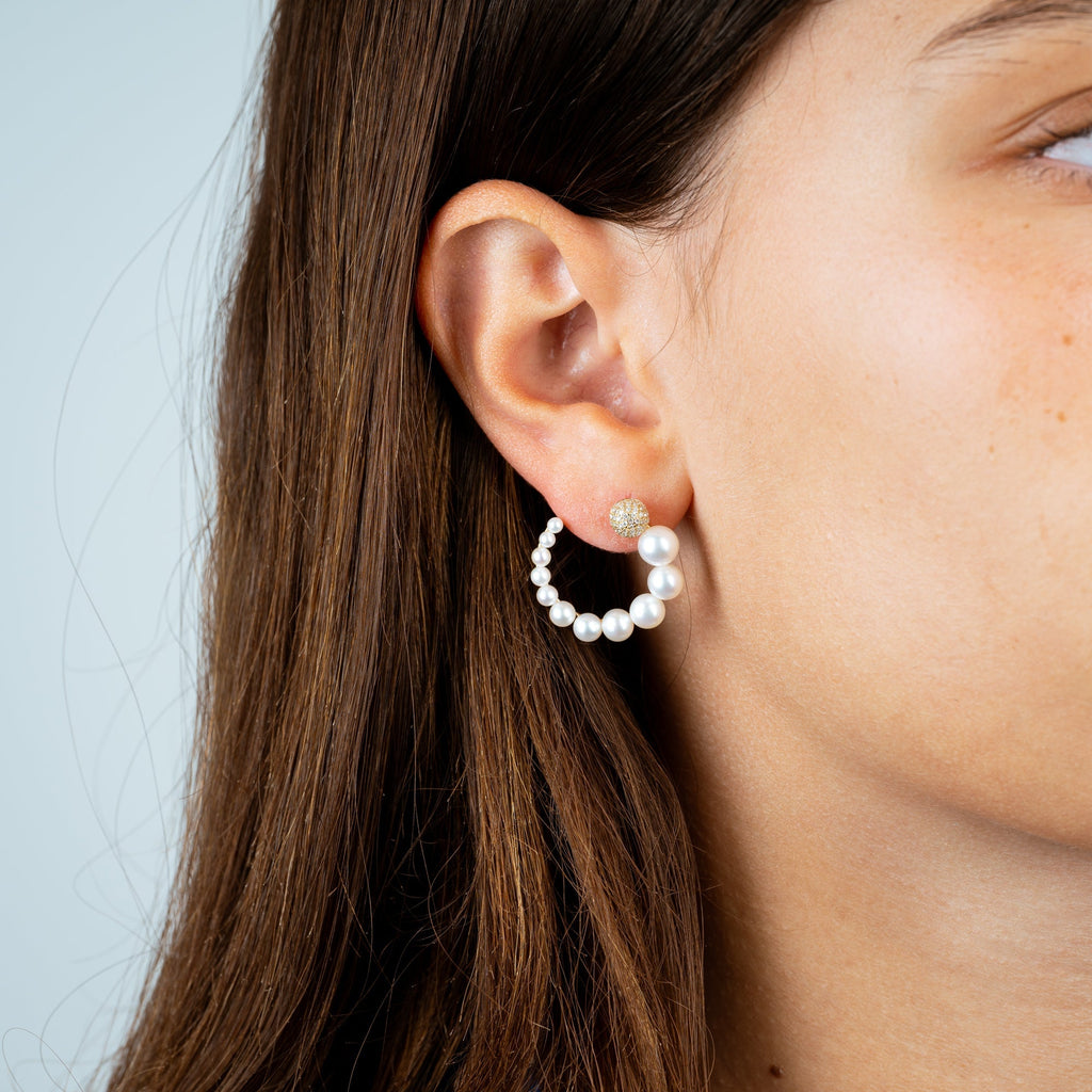 Cultured Pearl & Pave Diamond Stud Earrings - RNB Jewellery