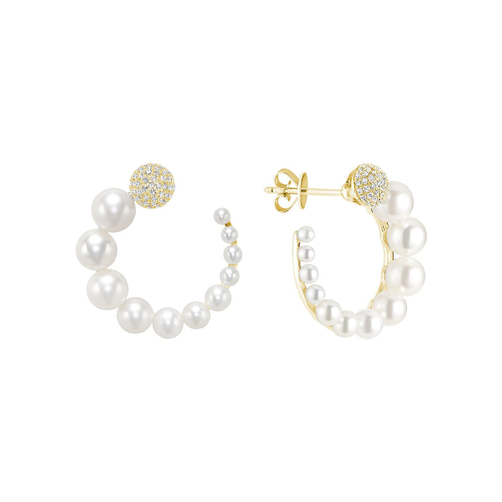 Cultured Pearl & Pave Diamond Stud Earrings - RNB Jewellery
