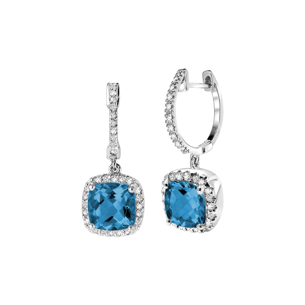 Cushion Cut Precious Stone & Diamond Halo Dangle Earrings - RNB Jewellery