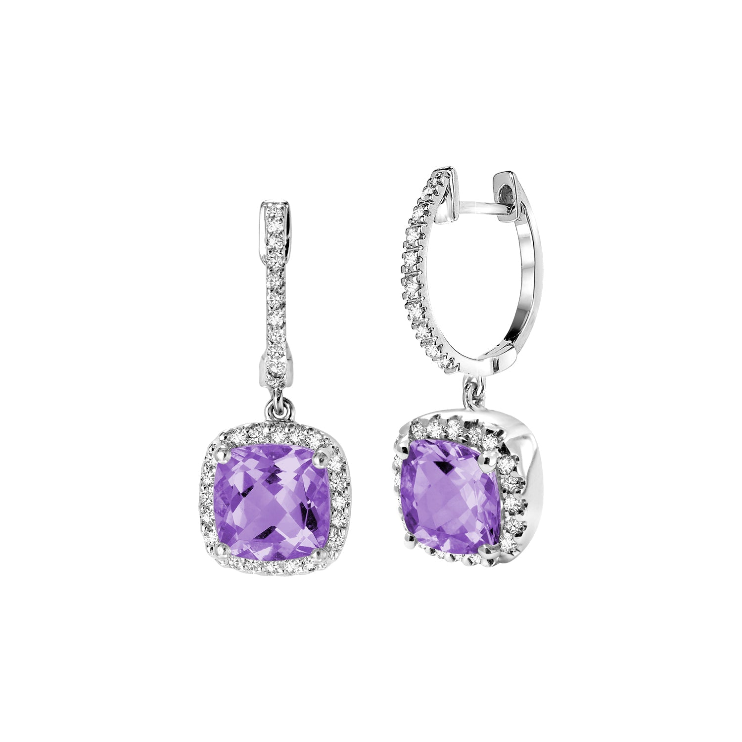 Cushion Cut Precious Stone & Diamond Halo Dangle Earrings - RNB Jewellery