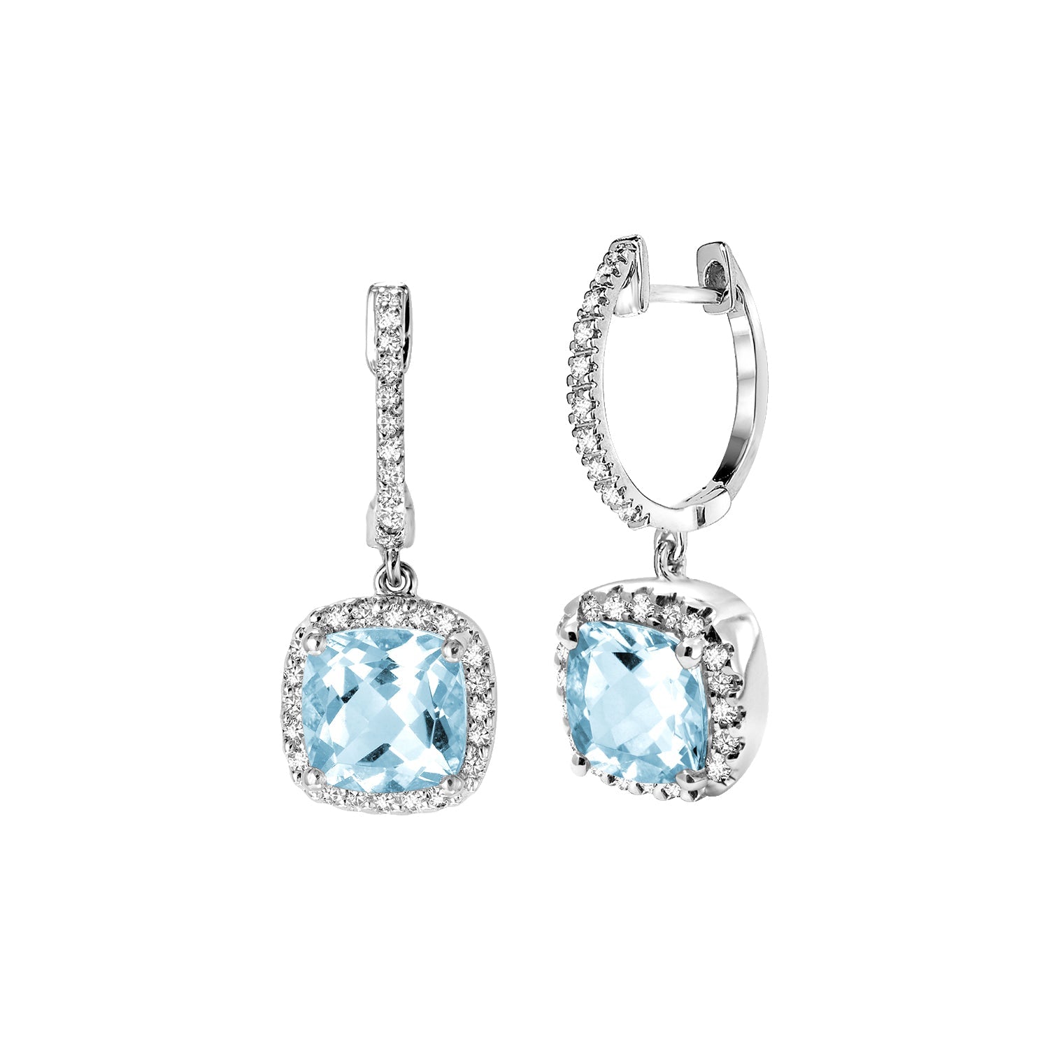 Cushion Cut Precious Stone & Diamond Halo Dangle Earrings - RNB Jewellery