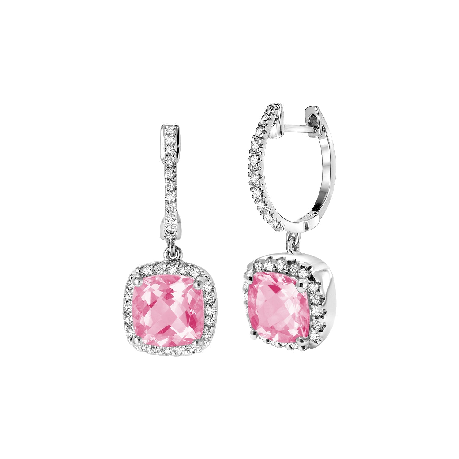 Cushion Cut Precious Stone & Diamond Halo Dangle Earrings - RNB Jewellery