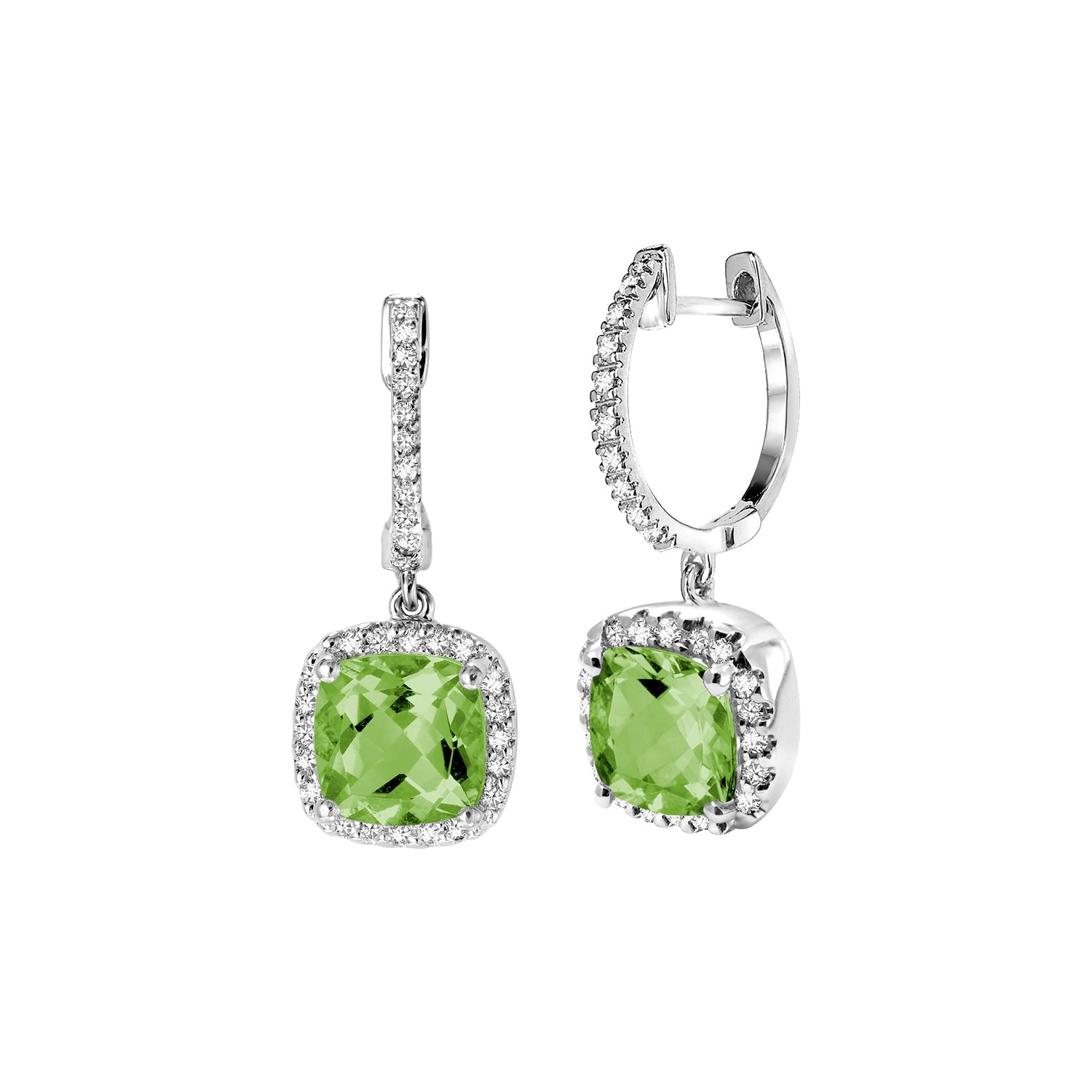 Cushion Cut Precious Stone & Diamond Halo Dangle Earrings - RNB Jewellery