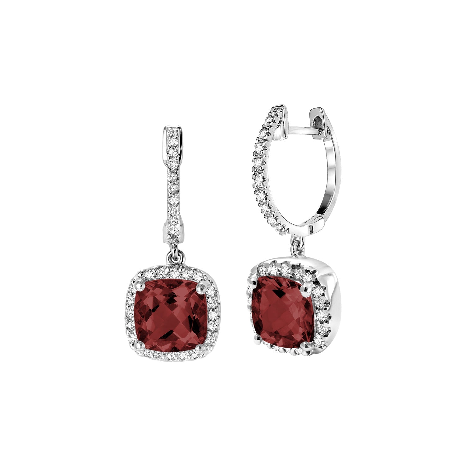 Cushion Cut Precious Stone & Diamond Halo Dangle Earrings - RNB Jewellery