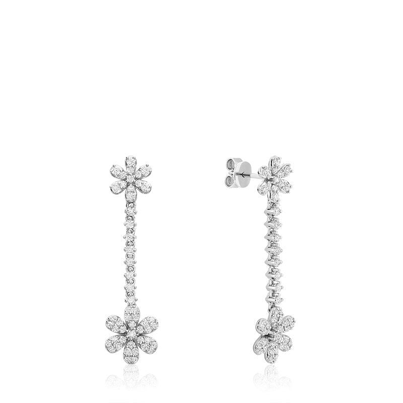 Dangle Flower Diamond Stud Earrings - RNB Jewellery