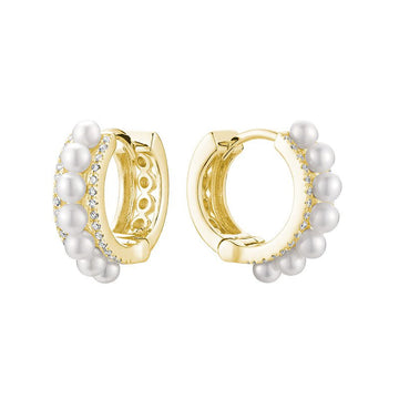 Diamond Pearl Huggies Earrings - RNB Jewellery