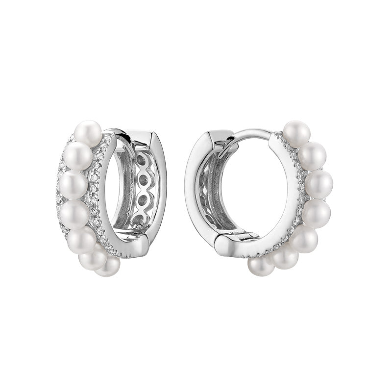 Diamond Pearl Huggies Earrings - RNB Jewellery