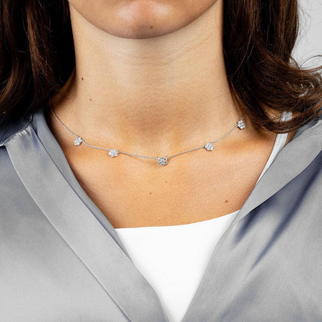 Flower Stationed Diamond Necklace - RNB Jewellery