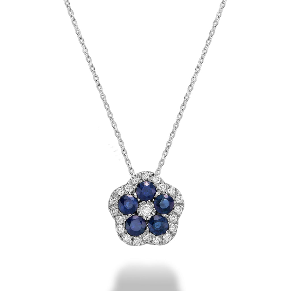 Hollow Flower Precious Stone & Diamond Pendant - RNB Jewellery