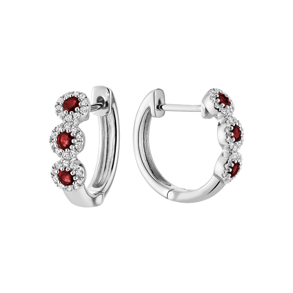 Martini Cup Gemstone & Diamond Halo Huggie Earrings - RNB Jewellery