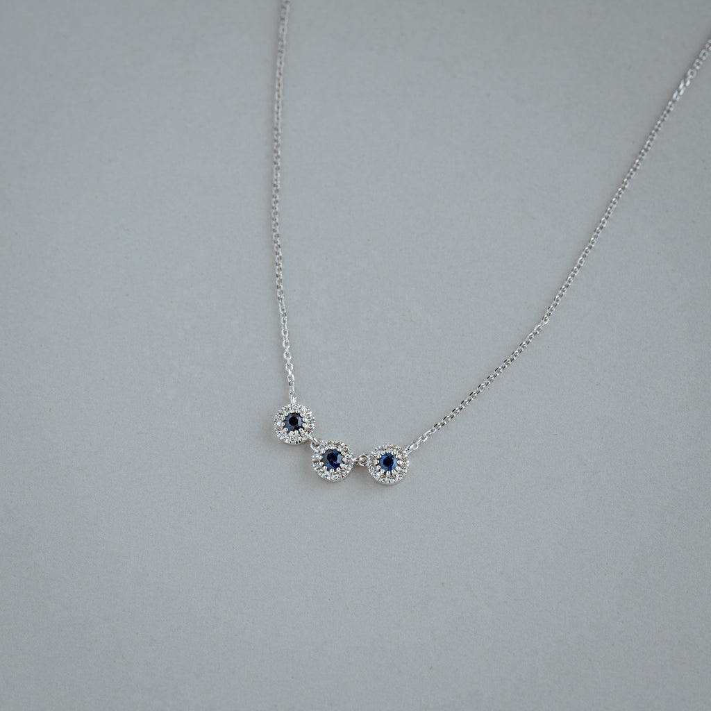 Martini Cup Halo Diamond & Precious Stone Necklace - RNB Jewellery