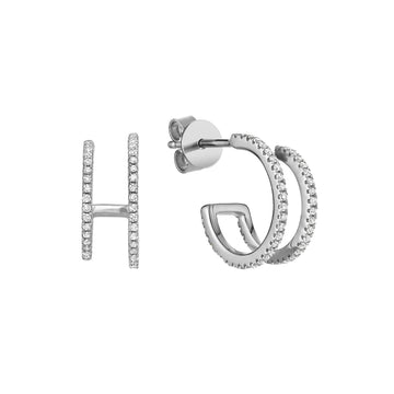 Mock Double Hoop Diamond Stud Earrings - RNB Jewellery
