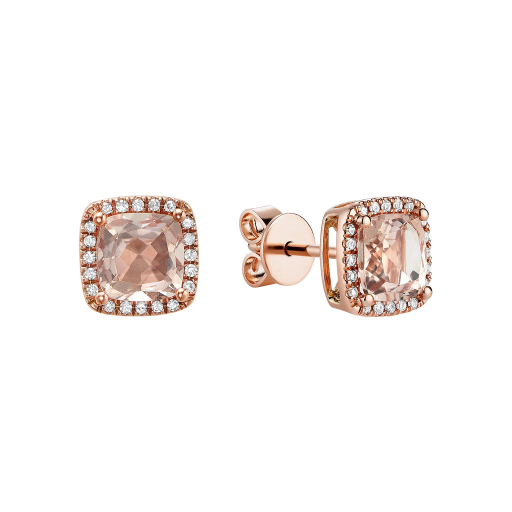 Morganite & Diamond Halo Stud Earrings - RNB Jewellery