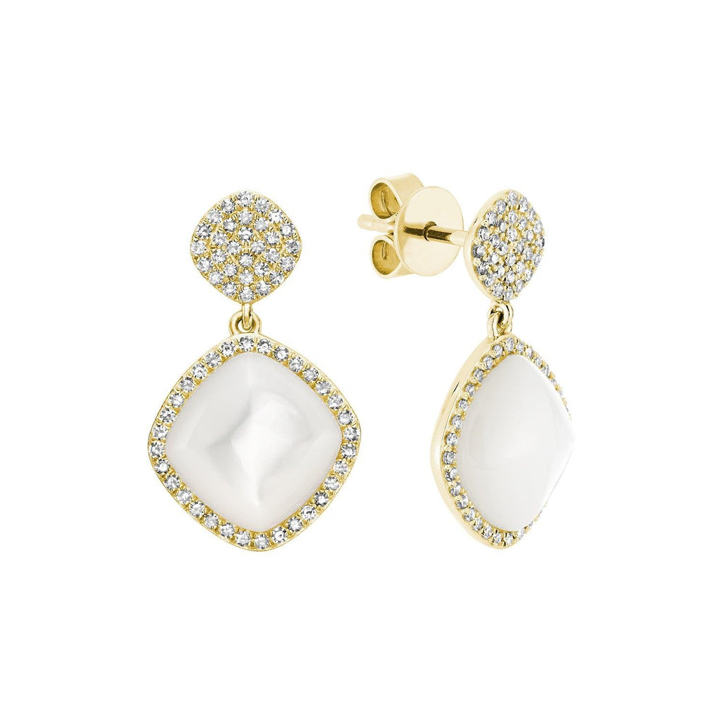 Mother of Pearl and Diamond Dangle Stud Earrings - RNB Jewellery