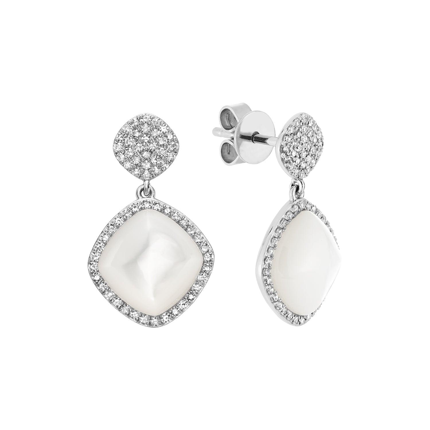 Mother of Pearl and Diamond Dangle Stud Earrings - RNB Jewellery