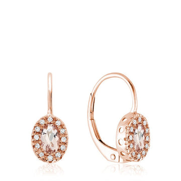 Oval Morganite and Diamond Halo Dangle Earrings - RNB Jewellery
