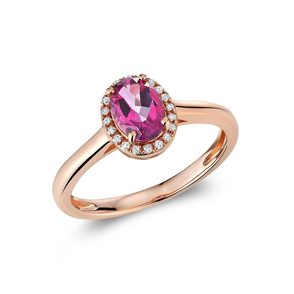 Oval Pink Topaz & Diamond Halo Ring - RNB Jewellery